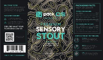 Flat artwork of the SENSORY STOUT label, marked with three numbered readings