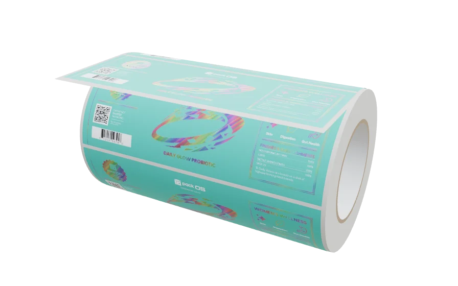 Rendered roll of the Daily Glow label on holographic film