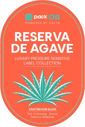 RESERVA DE AGAVE, a CMYK label, showing its halftone dots