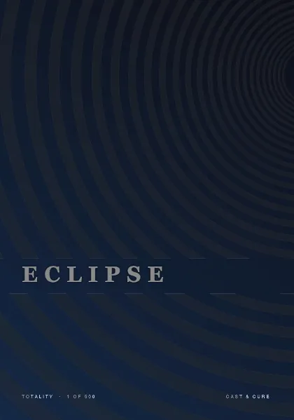 ECLIPSE — accelerating concentric rings on metallized film with a knocked-out wordmark