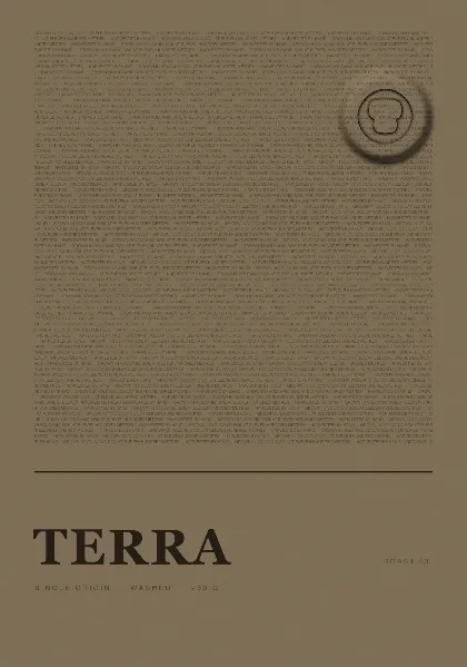 TERRA — a kraft label of micro-type with a single blind emboss